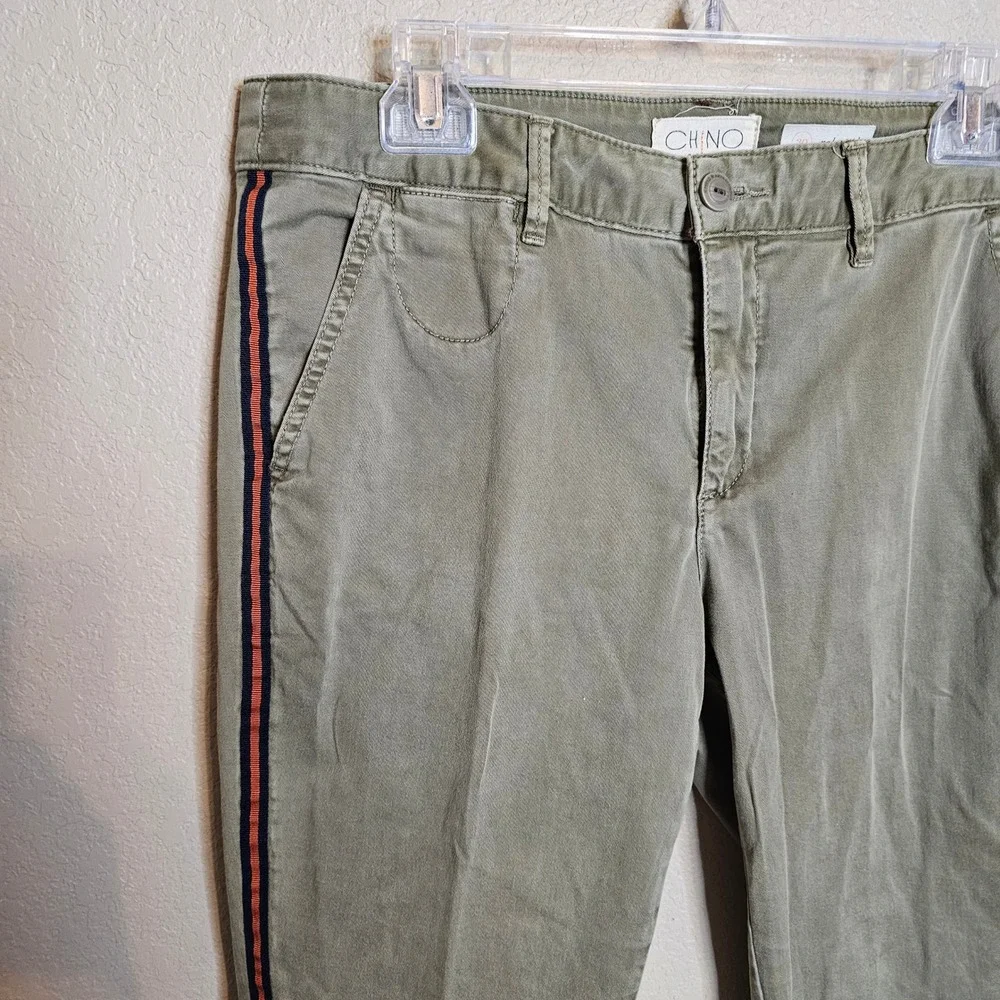 CHINO by Anthropologie Olive Green Relaxed Fit Pants Navy/Orange Side Stripe 30 - Picture 3 of 9